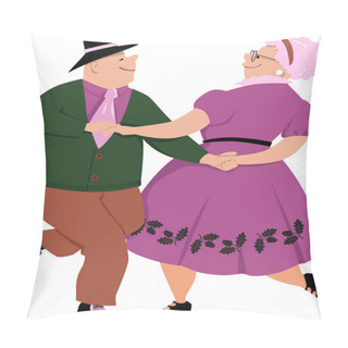 Personality  Senior Couple Dancing Polka, EPS 8 Vector Illustration, Isolated On White Pillow Covers