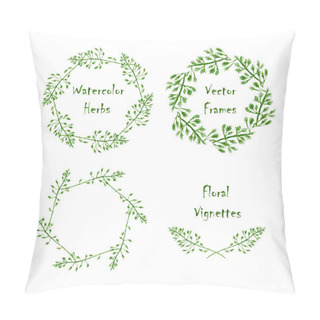 Personality  Set Of Round Frames And Vignettes Made Of Watercolor Grass Pillow Covers