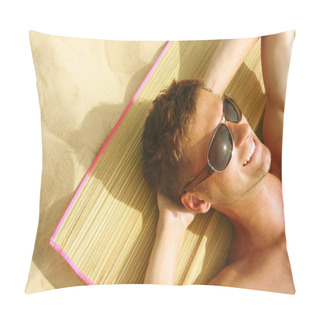 Personality  Man Sunbathing On The Beach Pillow Covers
