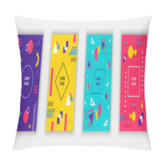 Personality  Set Of Modern Memphis Style Covers. Colorful Geometric Background Can Be Used Brochure Design, Flyer, Web Banner, Ads Poster, Magazine, Flat Cover For Web. Vector Illustartion. Pillow Covers