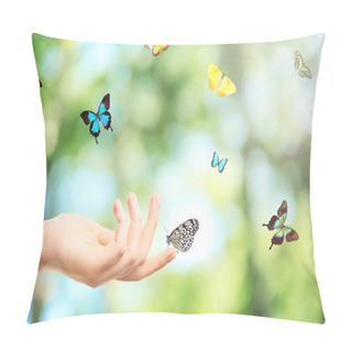 Personality  Female Hand And Butterflies Pillow Covers