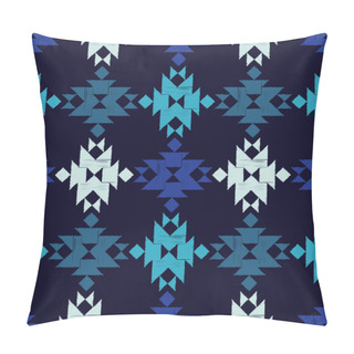 Personality  Ethnic Boho Seamless Pattern. Blue Tribal Pattern. Scribble Texture. Folk Motif. Textile Rapport. Pillow Covers