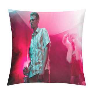 Personality  Man In Sunglasses With Bottle Of Alcohol During Rave In Nightclub Pillow Covers