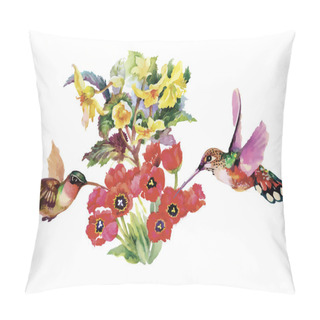 Personality  Watercolor Hand Drawn Pattern With Tropical Summer Flowers Of And Exotic Birds Pillow Covers