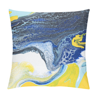 Personality  Abstract Acrylic Texture Colored With Yellow And Blue Paint Pillow Covers