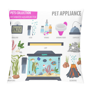 Personality  Aquarium Appliance Icon Set Flat Style Isolated On White. Freshw Pillow Covers