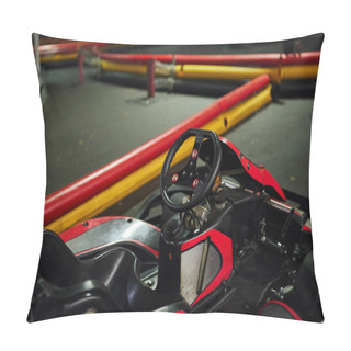 Personality  Design Of Red Racing Car Inside Of Indoor Kart Circuit, Motor Race Vehicle, Go Cart, Steering Wheel Pillow Covers