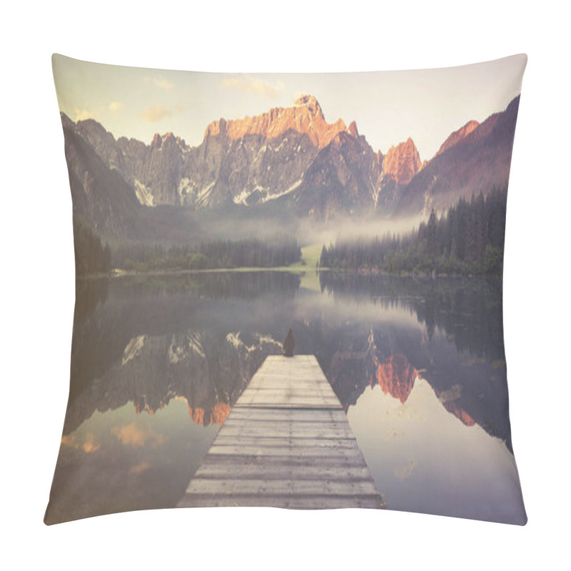 Personality  Reflection Of Mountain Mangart In Lake Laghi Di Fusi Pillow Covers