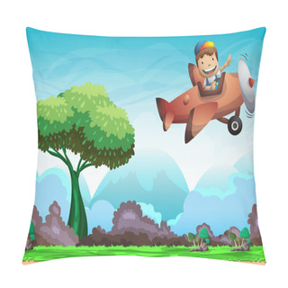 Personality  Cartoon Vector Kid On A Plane Background With Separated Layers Pillow Covers
