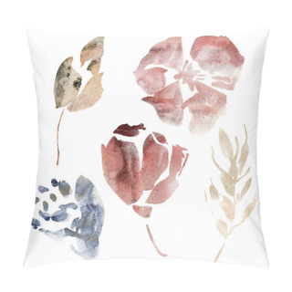 Personality  Watercolor Floral Set Of Abstract Flowers And Spots. Hand Painted Minimalistic Illustration Isolated On White Background. For Design, Print, Fabric Or Background. Pillow Covers