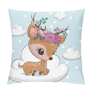 Personality  Cartoon Baby Deer Is Lying On The Cloud Pillow Covers