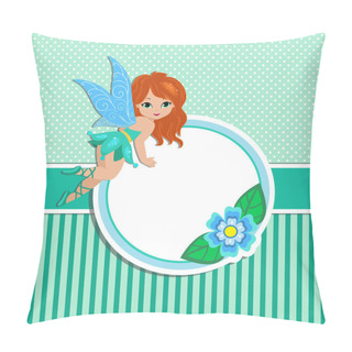 Personality  Illustration Of A Beautiful Turquoise Fairy In Flight And Frame With Flowers Pillow Covers