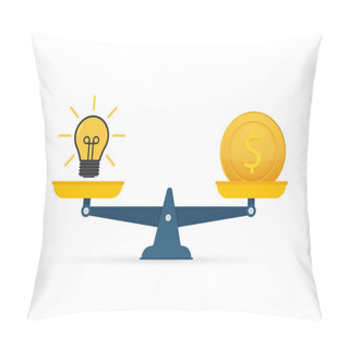 Personality  Light Bulb Idea And Money On Scales. Vector Stock Illustration Pillow Covers