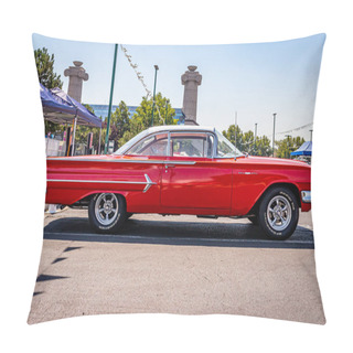 Personality  Reno, NV - August 3, 2021: 1960 Chevrolet BelAir Hardtop Coupe At A Local Car Show. Pillow Covers
