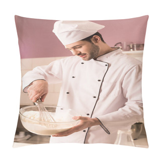 Personality  Young Confectioner In Chef Hat Making Dough In Restaurant Kitchen Pillow Covers