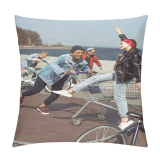 Personality  Teenagers With Shopping Cart And Bicycle   Pillow Covers