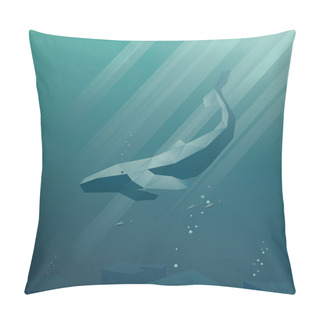 Personality  Underwater Vector Background. Deep Blue Sea Scene. Peaceful And Calm Wallpaper. Low Poly Design Whale. Pillow Covers