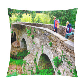 Personality  Pilgrims On The Ponte Da Aspera On The Camino De Santiago Near Sarria, Galicia, Spain Pillow Covers