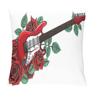 Personality  Electric Guitar, Roses And Music Notes. Vector Pillow Covers