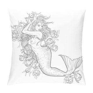 Personality  Sketch Of A Beautiful Mermaid On A White Background. Pillow Covers