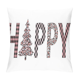 Personality  Plaid Christmas Happy Tree Winter Leopard Tree Vector Holiday Card  Pillow Covers