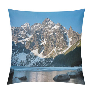 Personality  View Of Snow Covered Mountain Peaks Over Lake Water, Morskie Oko, Sea Eye, Tatra National Park, Poland Pillow Covers