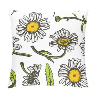 Personality  Beautiful Vintage Background With Black Daisies Seamless Patern On White Background. Vector Pillow Covers