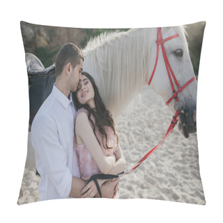Personality  Young Loving Couple With White Horse Pillow Covers
