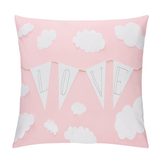 Personality  Top View Of Paper Garland With 'love' Lettering Isolated On Pink, St Valentines Day Concept Pillow Covers