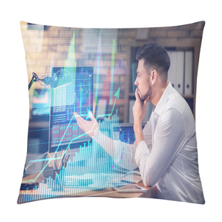 Personality  Stock Exchange Trader Working In Office Pillow Covers