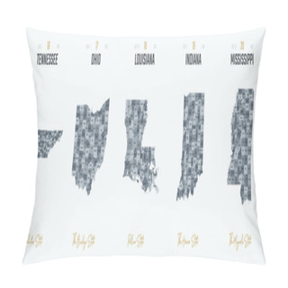 Personality  Vector Set 4 Of 10 Highly Detailed Silhouettes Of US State Maps, Divided Into Counties With Names And Territory Nicknames Pillow Covers