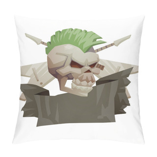 Personality  Emblem, Human Skull With Mohawk Turned To The Right Pillow Covers