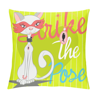Personality  Illustration Vector Of Cute Cat With Antifas And Diamond Necklace For Printed Shirts. Pillow Covers