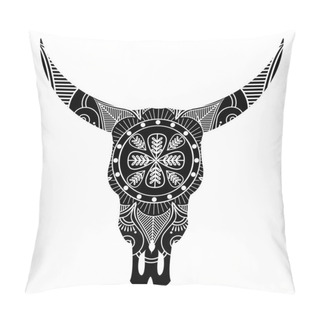 Personality  Wild Animal Skull In Black And White  Inspired By Hand Drawn Art And Native American People Tattoos And Art With Manadala Decoration On The Top  Pillow Covers