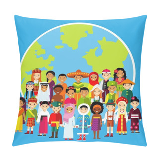 Personality  Set Of International People In Traditional Costumes Around The World. Pillow Covers