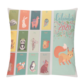 Personality  Calendar 2020 With Animals . Cute Forest Characters. Pillow Covers