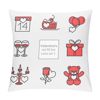 Personality  Set Of Valentines Line Icons Red Fill Pillow Covers