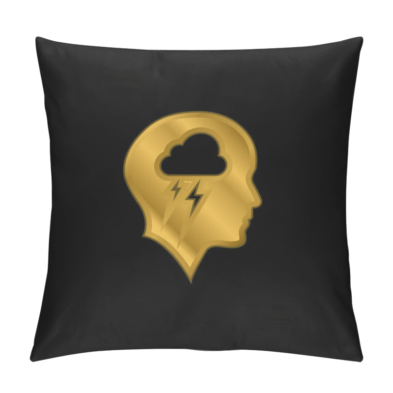 Personality  Bald Head With Cloud And Storm Gold Plated Metalic Icon Or Logo Vector Pillow Covers