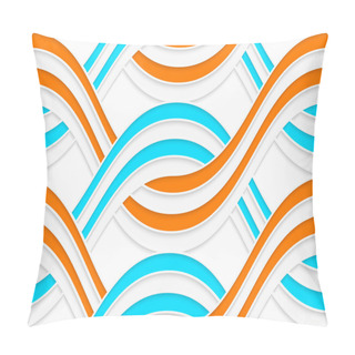 Personality  White Embossed Interlocking Waves With Blue And Orange Pillow Covers