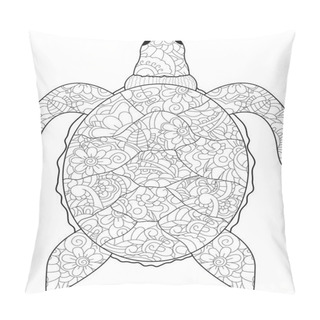Personality  Anti Stress Coloring Sea Animal. Turtle Black Lines On A White Background. Vector Pillow Covers