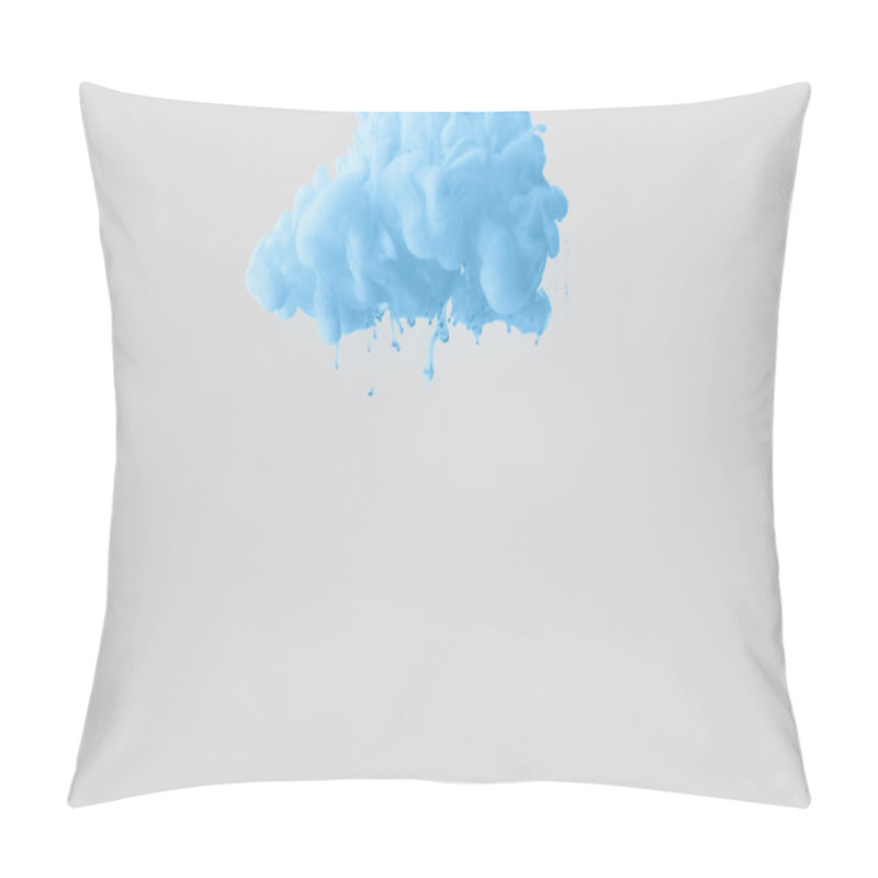 Personality  close up view of bright pale blue paint splash in water isolated on gray pillow covers