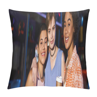 Personality  A Group Of Happy Interracial Women Enjoying A Night Out And Looking At Camera, Banner Pillow Covers