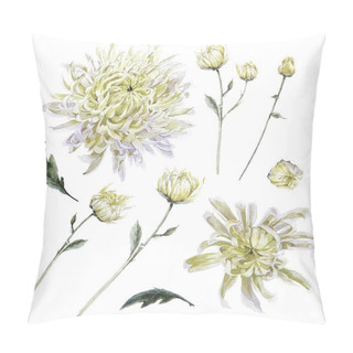 Personality  Set Of Vintage Watercolor Chrysanthemums Leaves Branches Flowers Pillow Covers