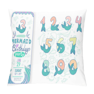 Personality  Numbers With Mermaid Tail Beautiful Vector Set Pillow Covers