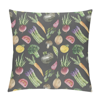 Personality  Watercolor Vegetable Seamless Pattern On White Background. Beetroot, Carrot, Cucumber, Tomato, Onion, Garlic, Potato, Bell Peppers. Illustration. Pillow Covers