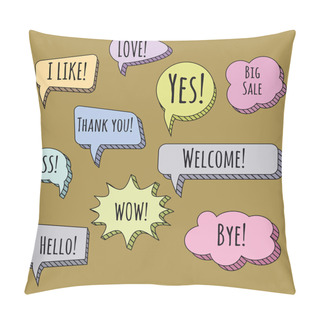 Personality  Speech Bubbles Set. Talk Clouds Coloured Sketching Illustration, Vector, Isolated Pillow Covers
