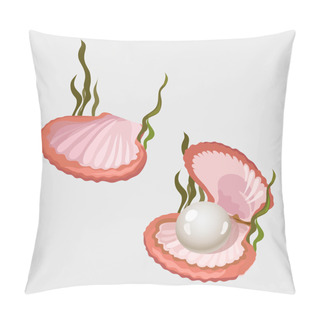 Personality  Pink Shell With Pearl And Algae, Image Isolated Pillow Covers