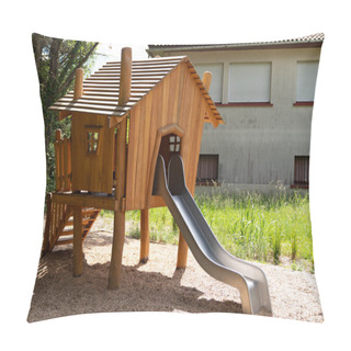 Personality  Playground In Urban Park Forest With Wooden Hut And Slide Pillow Covers