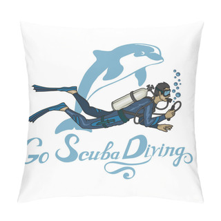 Personality  Scuba Diving Logo. Diver With Scuba . Scuba-diving. Vector Diver Character. Pillow Covers
