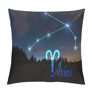 Personality  Dark Landscape With Night Starry Sky And Aries Constellation Pillow Covers